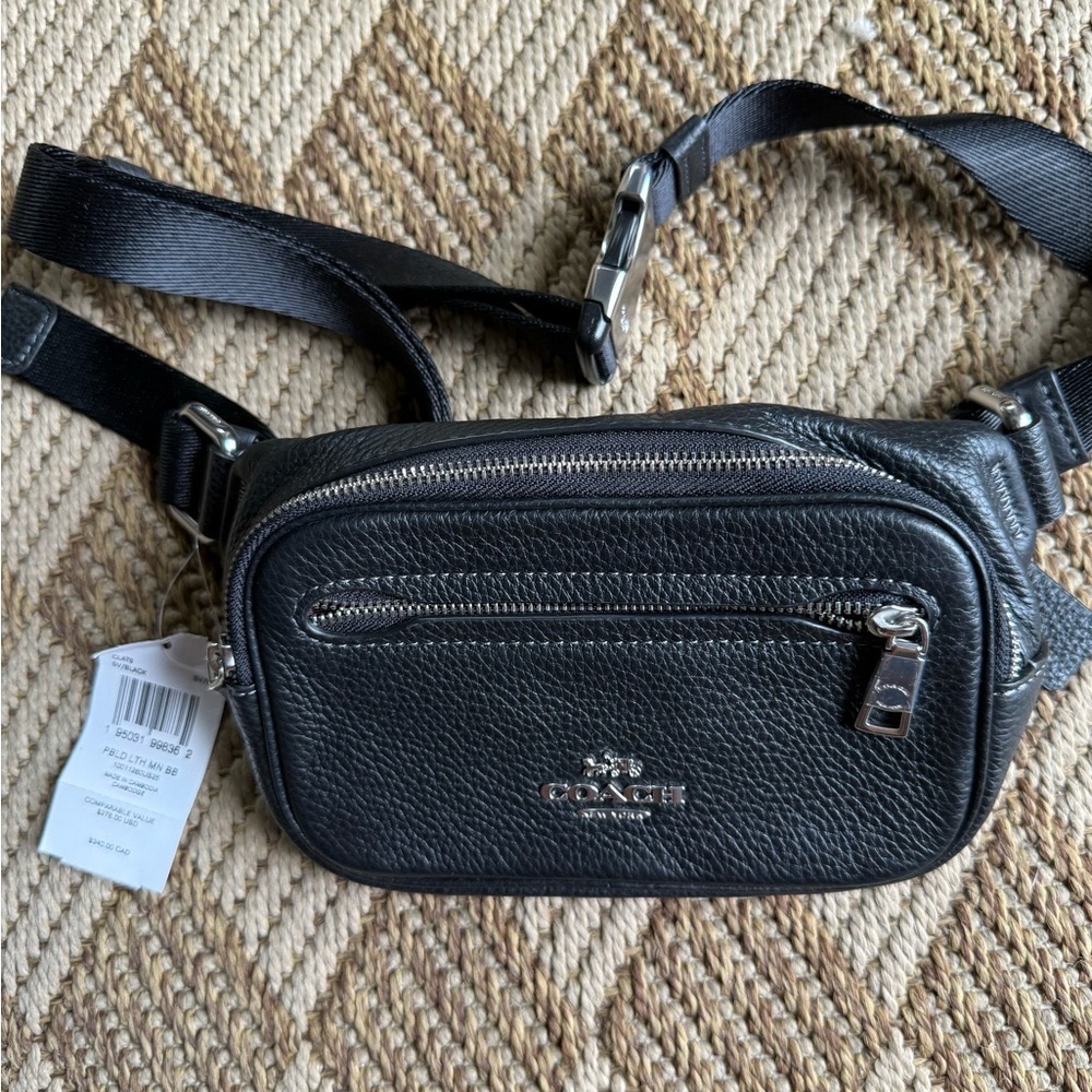 Coach Black Belt Bag with Pebbled Leather. New with tags